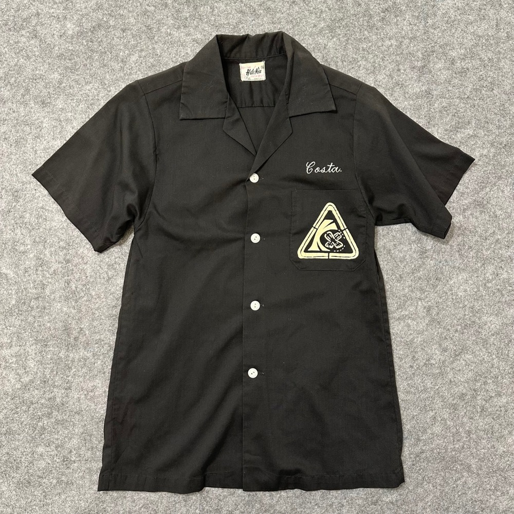 Vintage Hale Niu Bowling Shirt Mens Sz S Black Costa Patch Hawaiian Short Sleeve